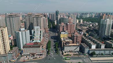 Aerial drone view of ancient city wall in Xian. Xian in China panorama from drone. Fortifications of Xian City Wall. Xian old town