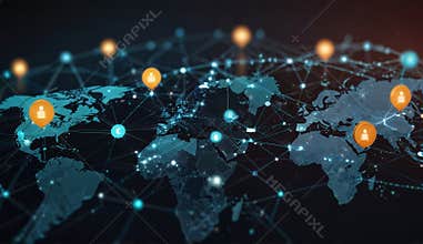Global network connecting people around the world through futuristic technology