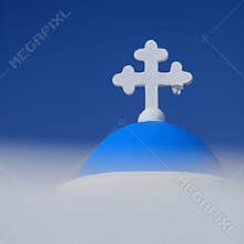White cross on domed church