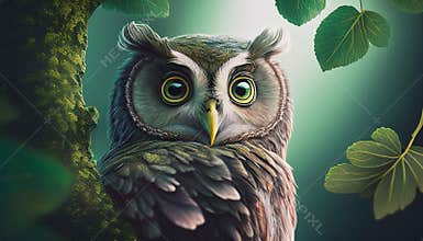 Owl in tree cartoon