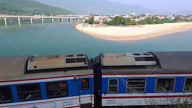 Train and railway on Hai Van pass, North Hai Van station, Hue, Vietnam
