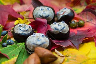 autumn, figurines, chestnuts, background, cut off, handwork, cra