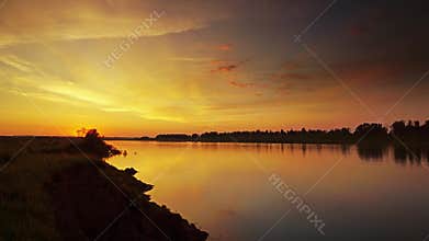 Sunset over river, timelapse