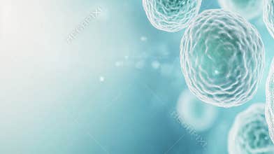 Microscopic view of exosomes on blue background for scientific research and medical illustration