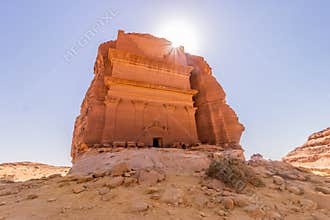 Qasr al Farid (Lonely castle) tomb at Hegra (Mada'in Salih) site near Al Ula, Saudi Arab