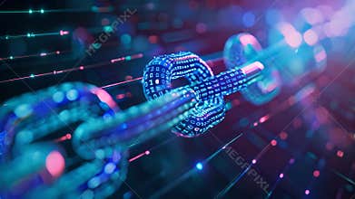 Digital Chain Links Representing Blockchain Technology, Imagine the potential applications of Blockchain Technology in industries