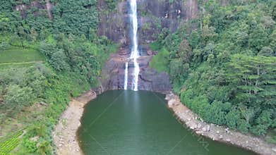 Waterfall in deep forest near Nuwara Eliya in Sri Lanka