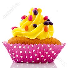 Birthday cupcake with confetti