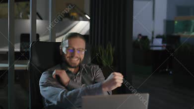 Business achieve online computer achievement startup offer opportunity approval bid Caucasian man businessman male