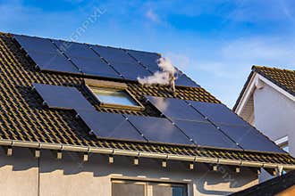 Photovoltaic panels on the roof of family house, solar panels