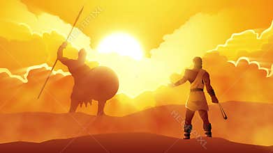 David and Goliath ready for a duel