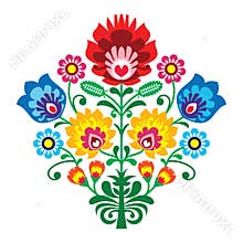 Folk embroidery with flowers - traditional polish pattern