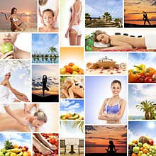 Collage made of many different elements: spa, medicine, massaging, resort