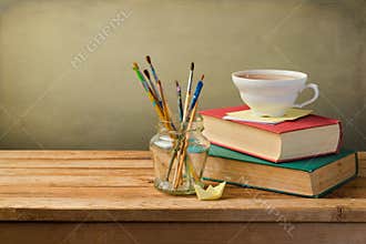 Vintage books, cup of tea