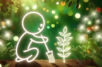 cartoon character is planting a tree
