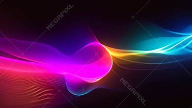 A dynamic and colorful wave of light contrasts against a dark black background, Abstract visualization of sound waves in