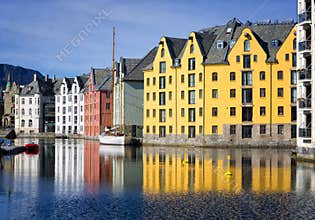 Colorful Reflections of Buildings, Alesund, Norway
