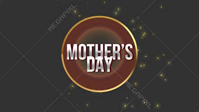 Elegant Mothers Day logo with cursive text in golden circle on black background