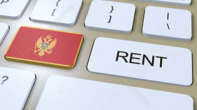 Montenegro Rent Concept. 3D Animation. Country Flag with Text Rent on Button