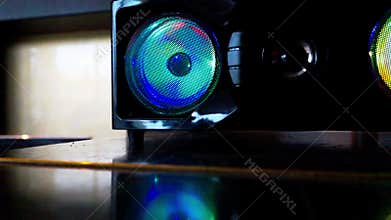 Vintage music box, ghetto blaster radio. Color music, sounding musical speaker.