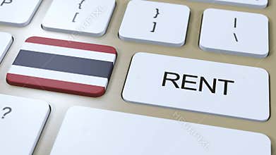 Thailand Rent Concept. 3D Animation. Country Flag with Text Rent on Button