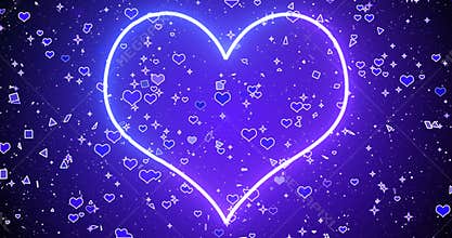 Valentine\'s Day or marriage neon hearts background. Neon hearts on purple-colored backgrounds.