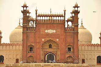 Entrance of Badshahi Mosque at dusk, Lahore, Pakistan