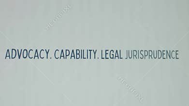 Advocacy. Capability. Legal Jurisprudence inscription on white paper sheet background. Graphic presentation with words