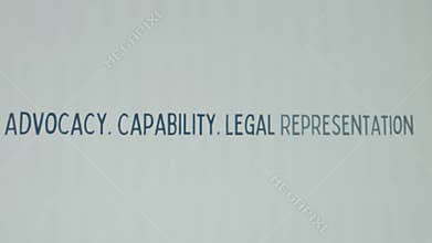 Advocacy. Capability. Legal Representation inscription on white paper sheet background. Graphic presentation with words