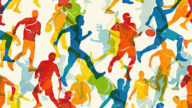 A colorful image of people playing sports