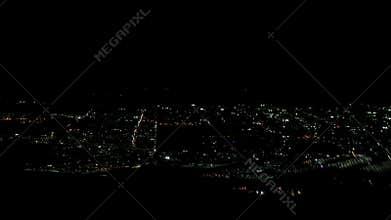 Flight take off landing airplane over city night Cancun Mexico