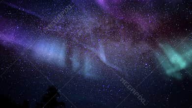Aurora In Starry Blue Night Sky Loop