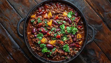 Delicious Homemade Chili Con Carne in a Cast Iron Pan