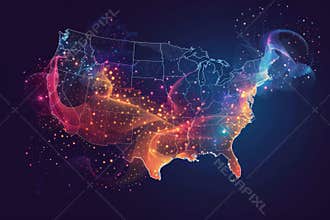 A colorful map of the United States with a purple line running through it