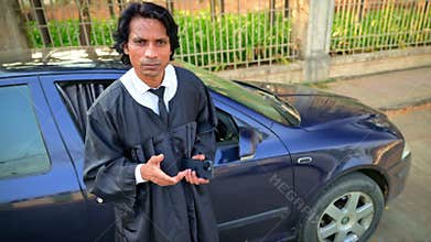 Advocate speaking alone while stands