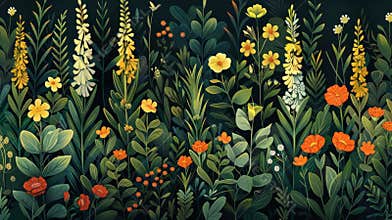 Floral pattern with yellow, orange, and green flowers