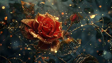 Fantasy rose with gold and magic elements.