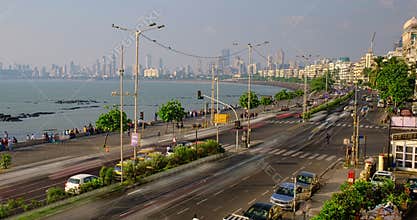 Timelapse of Marine drive traffic with cars. Mumbai, Maharashtra, India