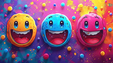 Three cartoon faces with colorful paint on them are shown, AI