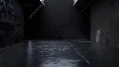 Generative AI Cement floor and black wall backgrounds empty room interior use for display products business concep