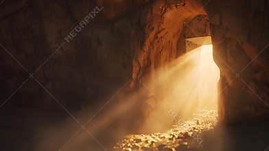 Generative AI Empty tomb while light shines from the outside Jesus Christ Resurrection Christian Easter concept bu