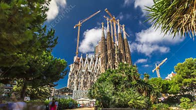 La Sagrada Familia timelapse hyperlapse - the impressive cathedral designed by Gaudi, Barcelona, Spain.