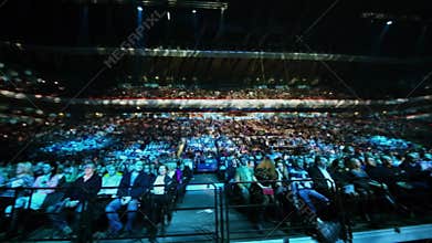 Panorama of tribunes with crowd of people watch