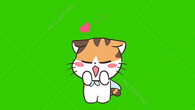 Animated Shy Cat with Pink Heart - Green Screen