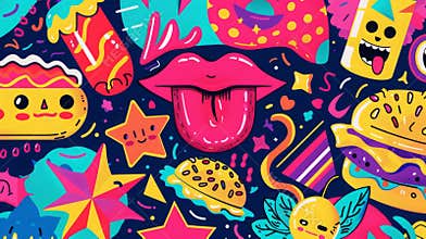 Colorful Pop Art Pattern with Food and Fun Elements - Design for Print, Poster, Card