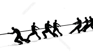 Tug-of-war people silhouette fight with