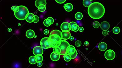 pattern, black background with various sized patterns, patterned balloon bubbles in the middle flying beautiful colors. abstract