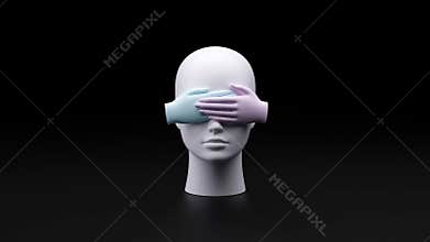 Silent sculpture with hidden gaze, surreal mannequin artwork emphasizing privacy and symbolic themes