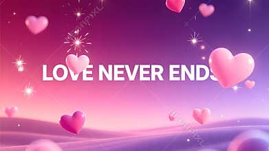 Romantic hearts and sparks in pink purple gradient background