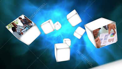 Business videos on cubes floating